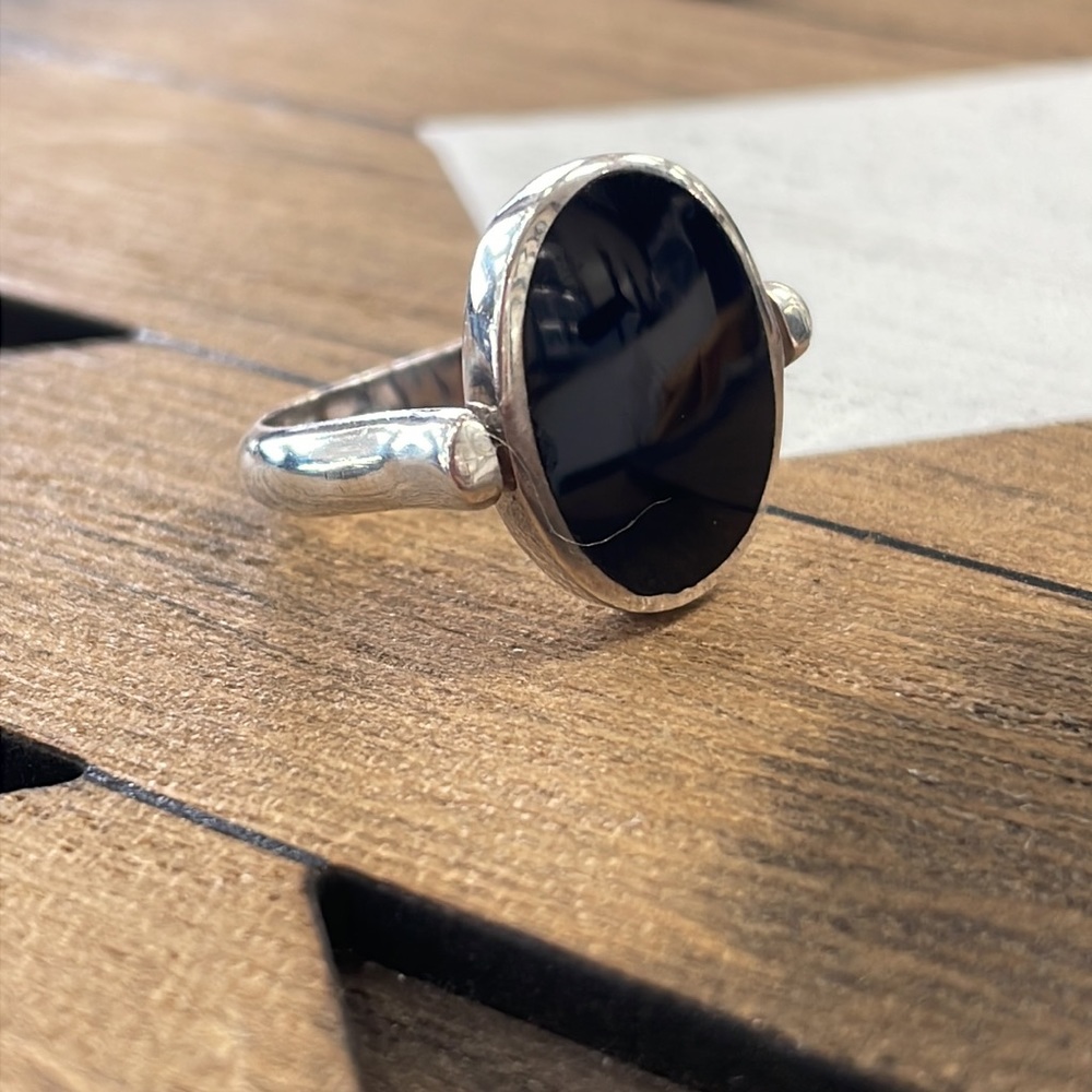 Sterling Silver and Black Onyx Boho Flip Ring, Size 6